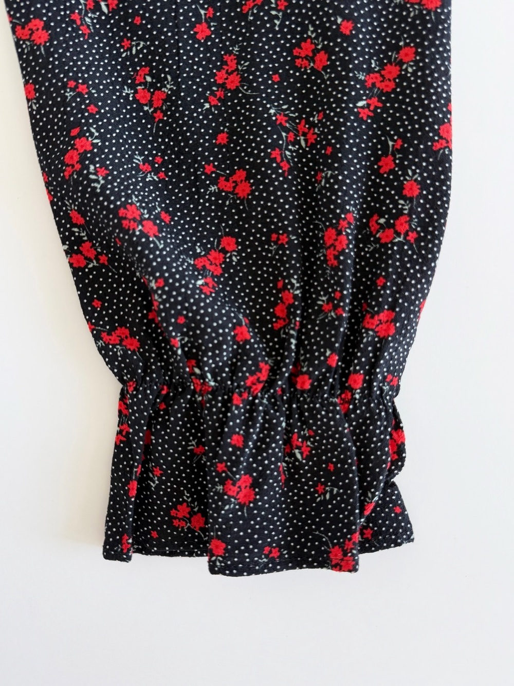 Zara Black Red Floral Polka Dot Maxi Dress Viscose Puff Sleeve Cottagecore S - Picture 8 of 12